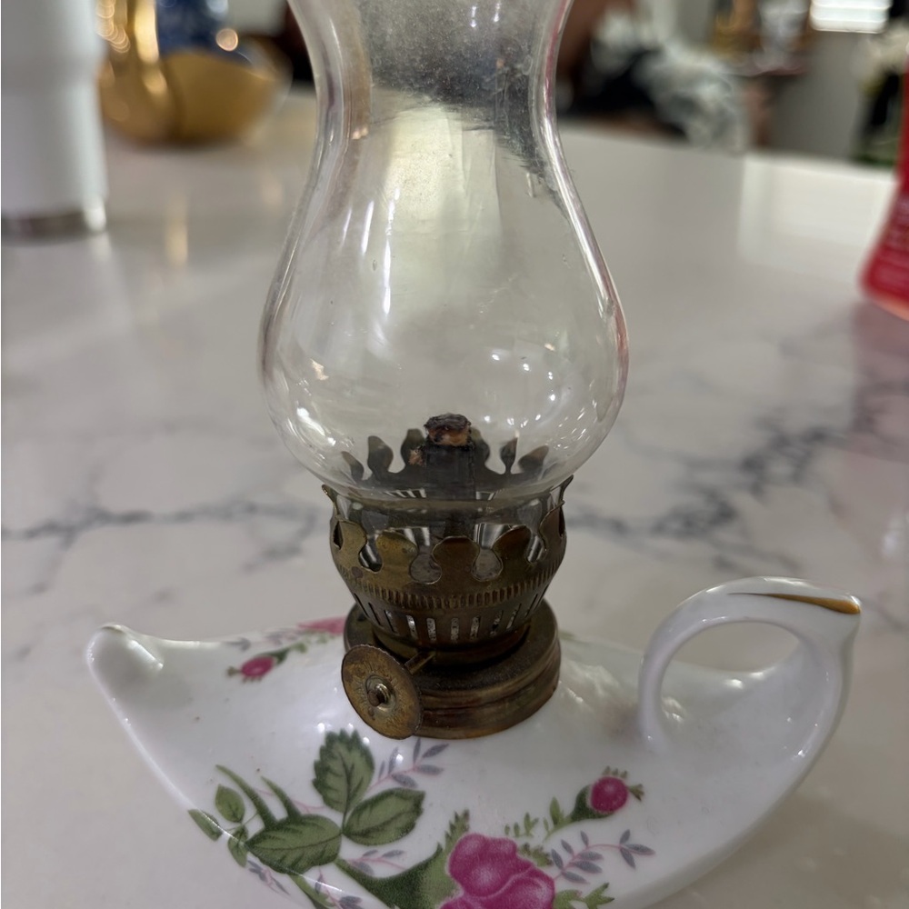 Vintage Floral Lantern with Brass Details